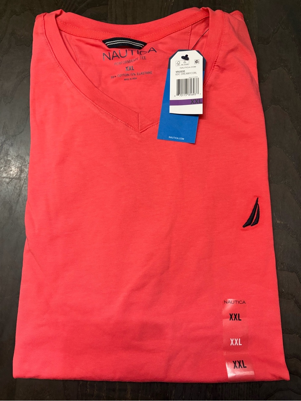 Nautica Coral V-Neck Sweater with Navy Sail Logo